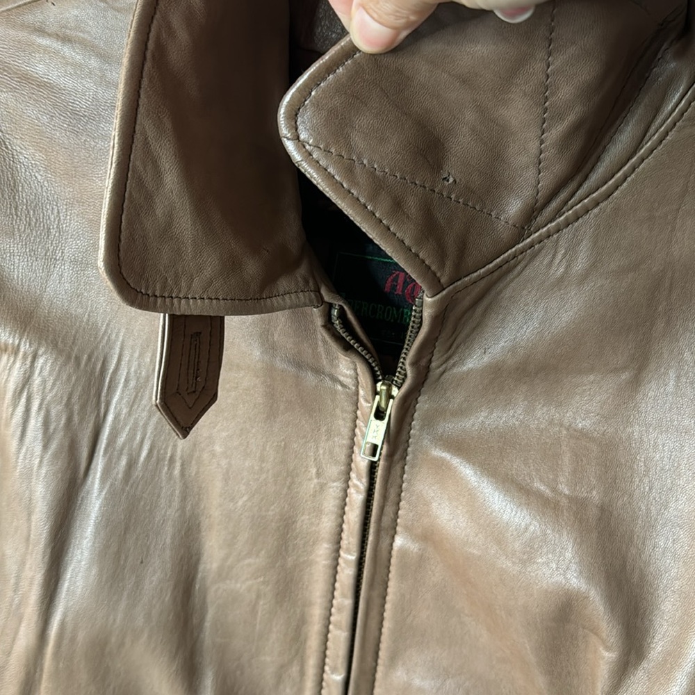 Vintage Abercrombie & Fitch Bomber Jacket - Brown Leather - Size L - Picture 11 of 16